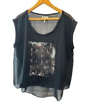 Elect Thorn a black Sleeveless Logo Top with Sheer Back Size Large