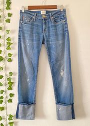 Muse Crop Skinny Cuffed Distressed Mid Rise Medium Wash Jeans Size 25