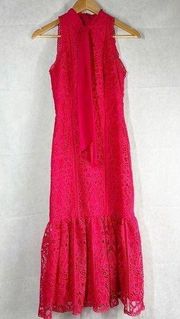 Monique Lhuillier Lace Fit & Flare Midi Dress Raspberry Red Size 2