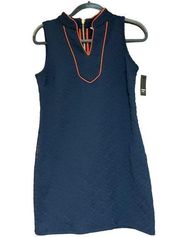 NWT CROWN & IVY Novel Navy In the Groove Dress with Orange Trim Size Extra Small