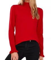 CeCe Mock Neck Long Sleeve Sweater Womens Plus Size 3X Ruffled Shoulder Red