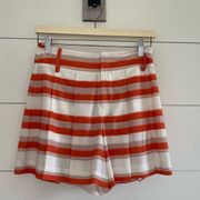 Alice + Olivia Orange Striped Pleated Flutter Shorts