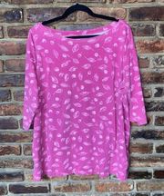 Woman Within Pink Leaf Print 3/4 Sleeve Top Women's Size Large 18/20