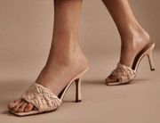 Marc Fisher Draya Braided Square Toe Slide Leather Heel Sandal Size 7 Tan