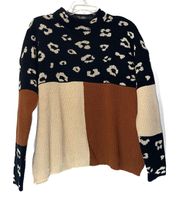 Andree Leopard & Color Block Sweater Medium 