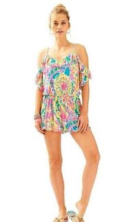 Lilly Pulitzer Fenella Come Out Of Your Shell Cold Shoulder Short Romper XXS