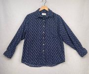 Cambridge Dry Goods Shirt Womens Medium Blue Floral Corduroy Long Sleeve Button