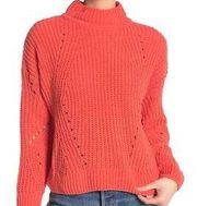 Mock Neck Crop Cable Knit Sweater Orange S