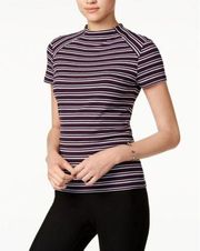 Kensie Striped Basic T-Shirt Ribbed Purple