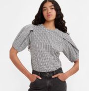 NWT  Zaida Sculptural Blouse Caviar Plaid