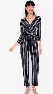 NWT black & white striped wrap/twist front romper jumpsuit sz small