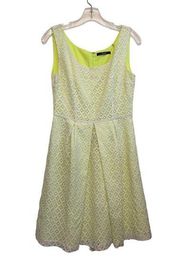 Tahari Sleeveless A-Line Fit Flare Mini Dress Size 8 Lace Overlay Neon Green