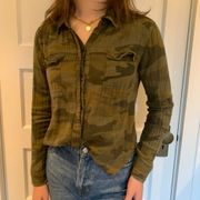 Green Camouflage Button Down Blouse