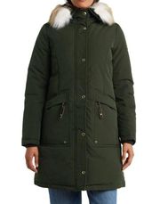 Sam Edelman Womens M Faux Fur Trim & Faux Shearling Lined Hooded Coat NEW