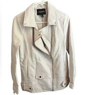 Bagatelle Moto Vegan Off White Ivory Faux Leather Jacket Womens Size Small