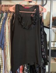 JULIE'S CLOSET NWOT Ruffle Embellished Neckline Tank in Black Medium