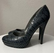 Charles by Charles David Platform Stiletto Croco Embossed Leather Gray Women's10