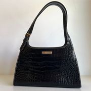 90s Vintage Liz Claiborne Black Vegan Leather Structured Shoulder Bag