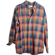 Retro Hobbs Creek Orange Plaid Oversized Boyfriend Style Flannel Shirt Sz M