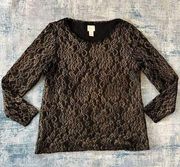 Chico’s Black Gold Foiled Lace Top Chico's 0 Approx US 4