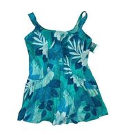 *New Maxine Of Hollywood One Piece Swim Dress Womens Sz 24W Teal Floral Swimsuit