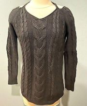 Free Press Grey Cable Knit Cut Out Cold Shoulder Long Sleeve Sweater Size XS