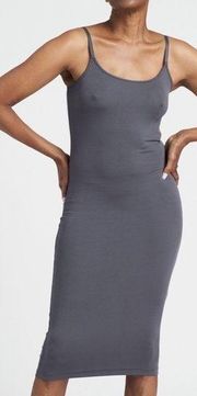 Universal Standard Foundation Cami Ribbed Slip Midi Dress: Slate Grey