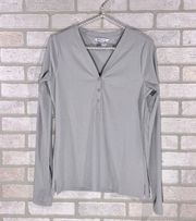 Athleta Untempo Ribbed Long Sleeve Henley Top in Norwegian Gray Size M