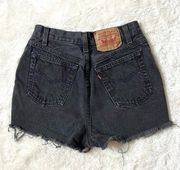 Levi’s Vintage  High Rise Button Fly Faded Black Distressed Shorts made in USA