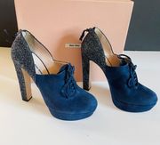 Calzature Donna Oltremare Blue Camoscio Glitter Ankle Bootie Platform