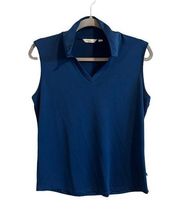 Lady Hagen Dark Blue Sleeveless Collared Versatile Gold Top - M