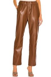 ANINE BING Colton Faux Leather Track Pants in Brown