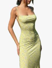 Green/yellow Backless Maxi Bodycon Dress With Spaghetti Straps