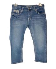 Love  Jean Capris w Fancy Lace Patch/Rivets Pockets Wm 10