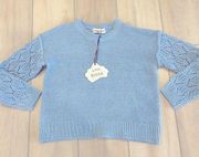 Knox Rose Sweater Top XS Periwinkle Blue Crew Long Sleeve Crochet Spring Boho