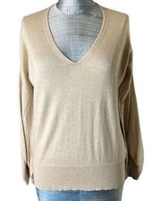 Brochu Walker Light Tan V-Neck Silk Cotton Knit Sweater XS