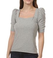 NWT  Puff Sleeve Ribbed Knit Top Square Neck Grey Women’s Large New