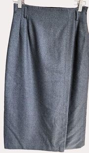 Linda Allard for Ellen Tracy Wool Pencil Skirt Faux Wrap Gray 8P