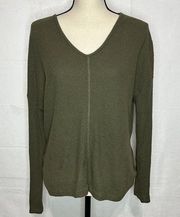 Heart & Hips Ribbed Open Twist Back Knit Olive Green Stretch Top Sz M