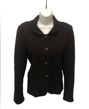 J. Crew Wool Blend 4 Button Blazer Sz. M Black Leather Buttons Lined Career Biz