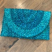 Women’s Woven Aqua Blue Straw Clutch Purse