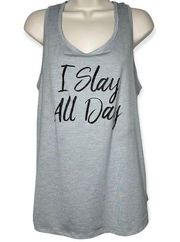 C9 Champion  I Slay All Day Gray Active Racerback Tank Size M