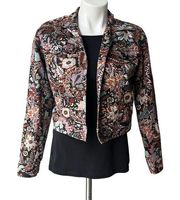 Maggy London Cropped Floral and Beaded Button Down   Jacket, Sz 4