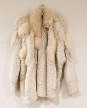 Vintage Shadow Fox Real Fur Coat in Cream