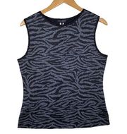 Ming Wang Black Gray Zebra Stiped Scrunched Sleeveless Tank Top Size Medium