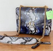 NWOT Guess Shenny Python Vegan Leather Shoulder Bag Blue Women's