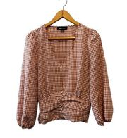 Alice Blue Checkered Blouse with Puff Sleeves—Size Medium