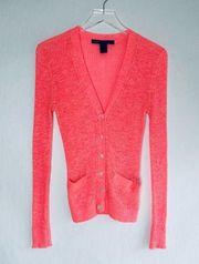 Marc Jacobs Linen Blend Lightweight Fiery Coral Orange Cardigan Sweater Size S