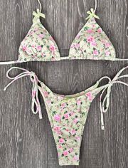 Seamolly bikini green and pink flowers with bows 