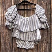 Tea & cup | striped tiered ruffle off shoulder top